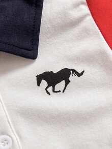 SHEIN 男婴时尚印花 Polo 领 T 恤和短裤套装 - 彩色 - 查看 7
