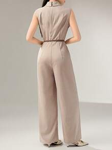 Heiryn Bộ áo liền quần không tay ống rộng màu trơn thời trang thanh lịch dành cho nữ - Màu Khaki - Xem 2