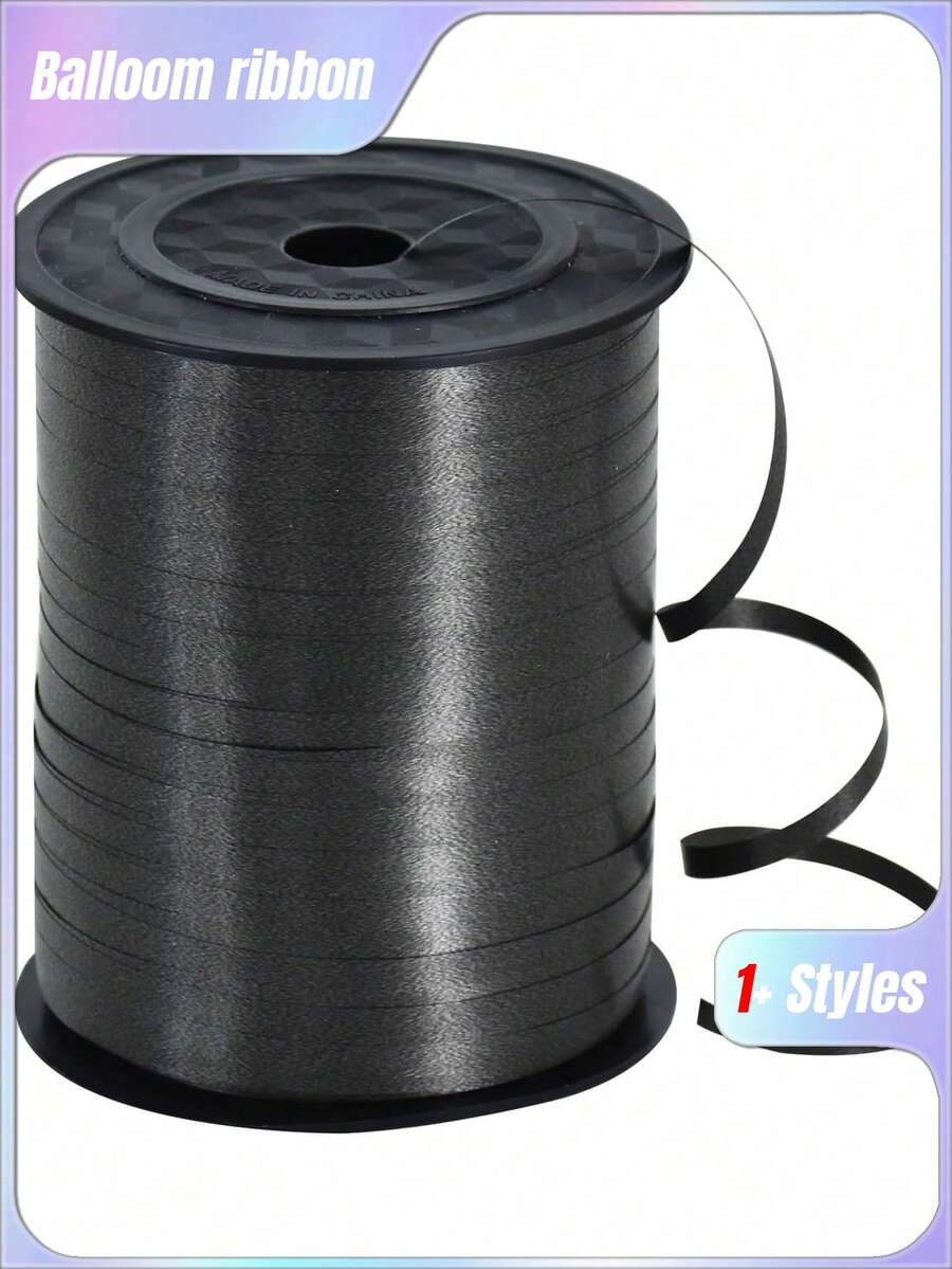 SHEIN 1 Roll, 250 Yard Black Curling Ribbon For Gift Wrapping, Balloon String, Wedding, Birthday, - Metallic Shiny " Ribbon For Bouquets And Flower Wrapping Paper Valentine DAY, Valentines Wedding, Birthday - Black - View 1