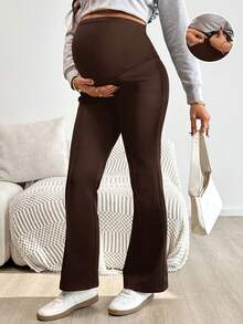Modmama Maternity Solid Color Adjustable Waist Casual Flare Pants - Brown - View 2