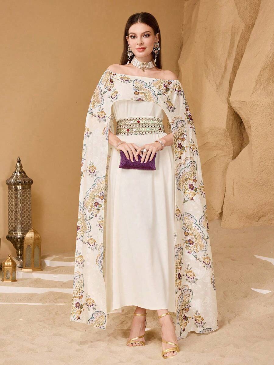 Modelyn Gaun Midi Elegan dengan Dekorasi Bunga dan Potongan Pinggang Ramping yang Mempesona untuk Wanita - Aprikot - View 1