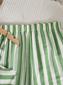 SHEIN Tween Girls' Fashionable Elegant Woven Striped Camisole Set - Green - View 6