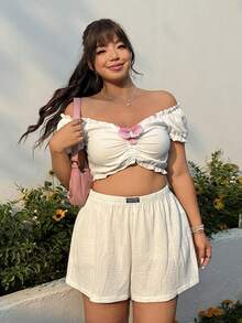 SHEIN EZwear 加大码弹力腰带贴袋三件套休闲短裤套装 - 彩色 - 查看 7