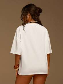 Athîral Women's Printed Loose Fit Round Neck Drop Shoulder T-Shirt - White - View 6