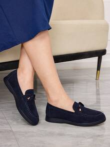 Sleekvia Casual Versatile Commuting Fringe Decor Flat Loafers - Blue - View 3