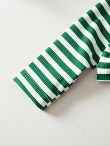 SHEIN Sparklyn 女童两件套条纹长袖圆领T恤和阔腿裤套装，休闲条纹家居服，适合居家、休闲、户外运动 - 綠色 - 查看 7