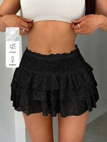 SHEIN SXY Women White Lace Skirt Summer Clothes Peplum Skirt - Black - View 1