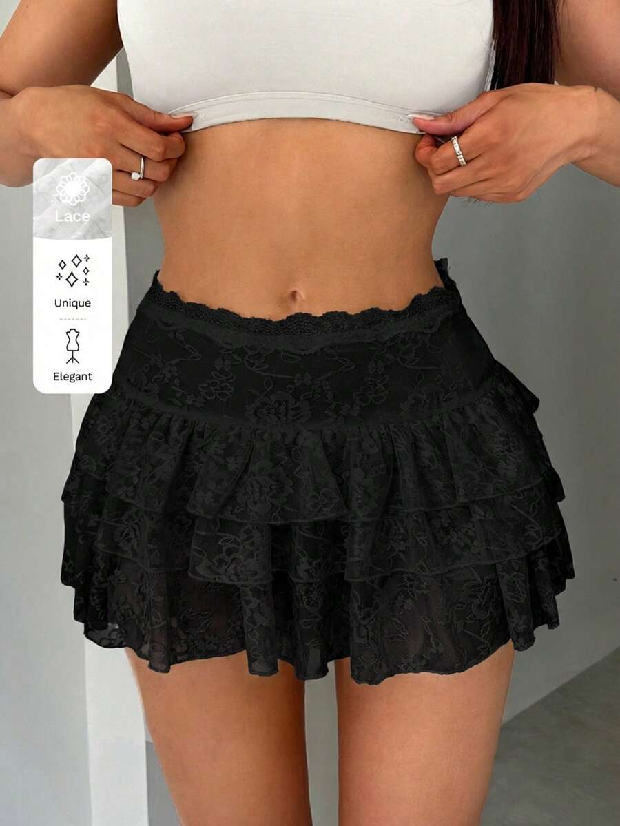 SHEIN SXY Women White Lace Skirt Summer Clothes Peplum Skirt - Black - View 1