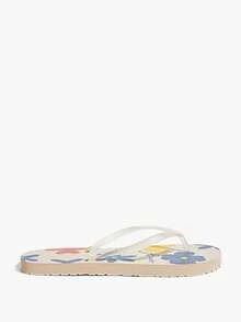 Grefit Women's Summer Casual Floral Print Flip Flops - Beige - View 2