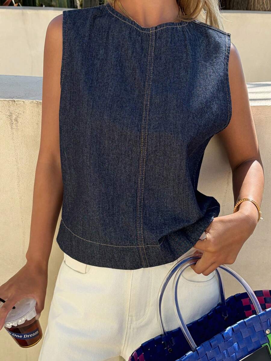 Livesso Women's Casual Sleeveless Denim Top - Blue - View 1