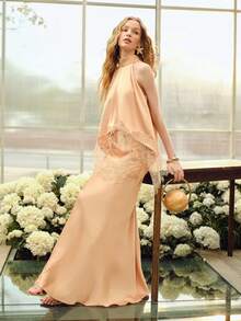 MOTF PREMIUM 2PCS/SET LACE PATCHWORK HALTER TOP AND FISHTAIL SKIRT, SPRING/SUMMER - Coral Pink - View 8