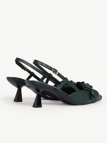 CUCCOO CHICEST 女士尖头3D立体花卉装饰搭扣设计日常百搭时尚高跟鞋 - 墨綠色 - 查看 10