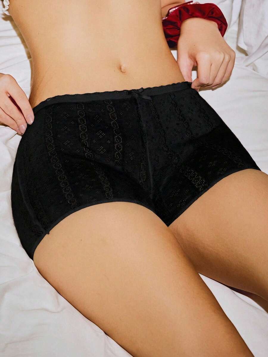Lowkey Lull 100%纯棉质感舒适女士平角内裤,INS休闲Y2K轻松舒适时尚秋季款 - 黑色 - 查看 1