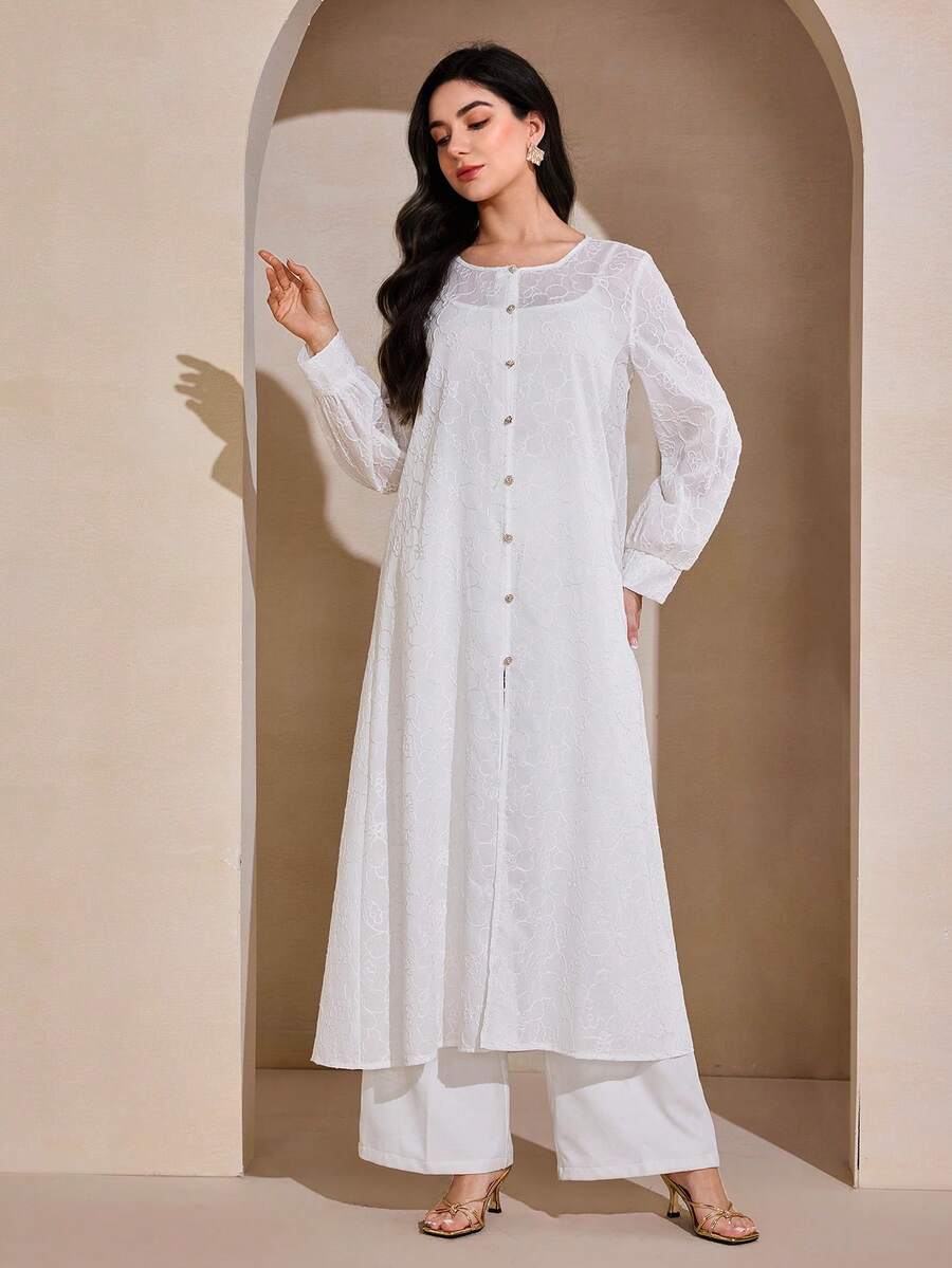 Graceveil Elegant Embroidered Loose Long Sleeve Cardigan Blouse For Women, Sweet And Fashionable - White - View 1