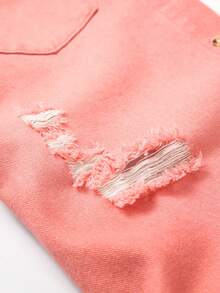 Manfinity Homme Men's Casual Distressed Pink Denim Shirt, Street Fashion - Pink - View 3