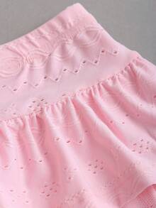 Sweetra 黑色提花纹理面料蕾丝边修身Y2K多层A字蓬蓬裙迷你裙 - 淺粉色 - 查看 6