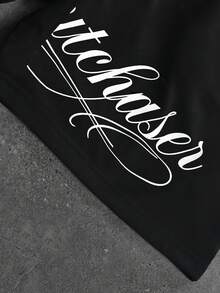 STYNVO 男士极简印花圆领短袖T恤和短裤套装 - 黑色 - 查看 4