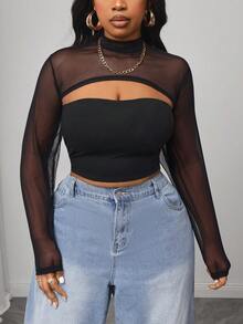 Truni 1 pieza Blusa de malla de punto negra para mujer (excluye el camisón) - Negro - Ver 4