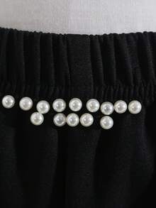 SHEIN 3pcs Tween Girls' Spring/Summer Outfit Set: Beaded Vest, Elegant Black Shorts, White Camisole Layering Suit, & Stylish - Black - View 3