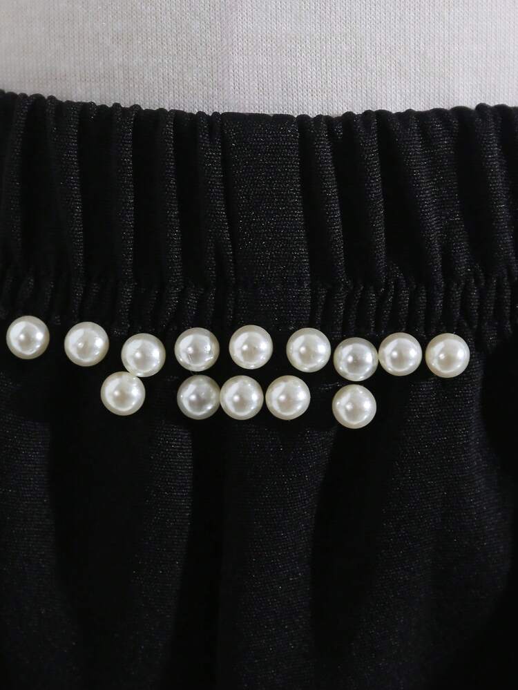 SHEIN 3件套少女春夏套装：串珠背心、优雅黑色短裤、白色吊带叠穿套装和时尚上衣 - 黑色 - 查看 3