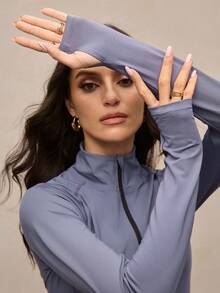 Activina Cazadora deportiva calentadora con cremallera con bolsillo oblicuo con agujero para el pulgar - Neblina azul - Ver 4