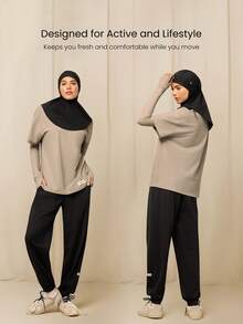 GLOWMODE Run, Train, Shine Sweat-Wicking Quick-Dry Sun Protection High-Performance Adjustable Tie Reflective Drawstring Mesh Hijab Headscarf Running Training Gym Studio Daily Active Wear - Black - View 4