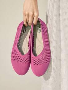 CUCCOO BASICS Zapatos planos casuales y versátiles para ir al trabajo, de unicolor y transpirables para mujeres - Rosa - Ver 1