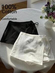 Comfortcana 2件套加大码纯色侧系带拉链休闲度假舒适短裤套装，春夏款 - 彩色 - 查看 1