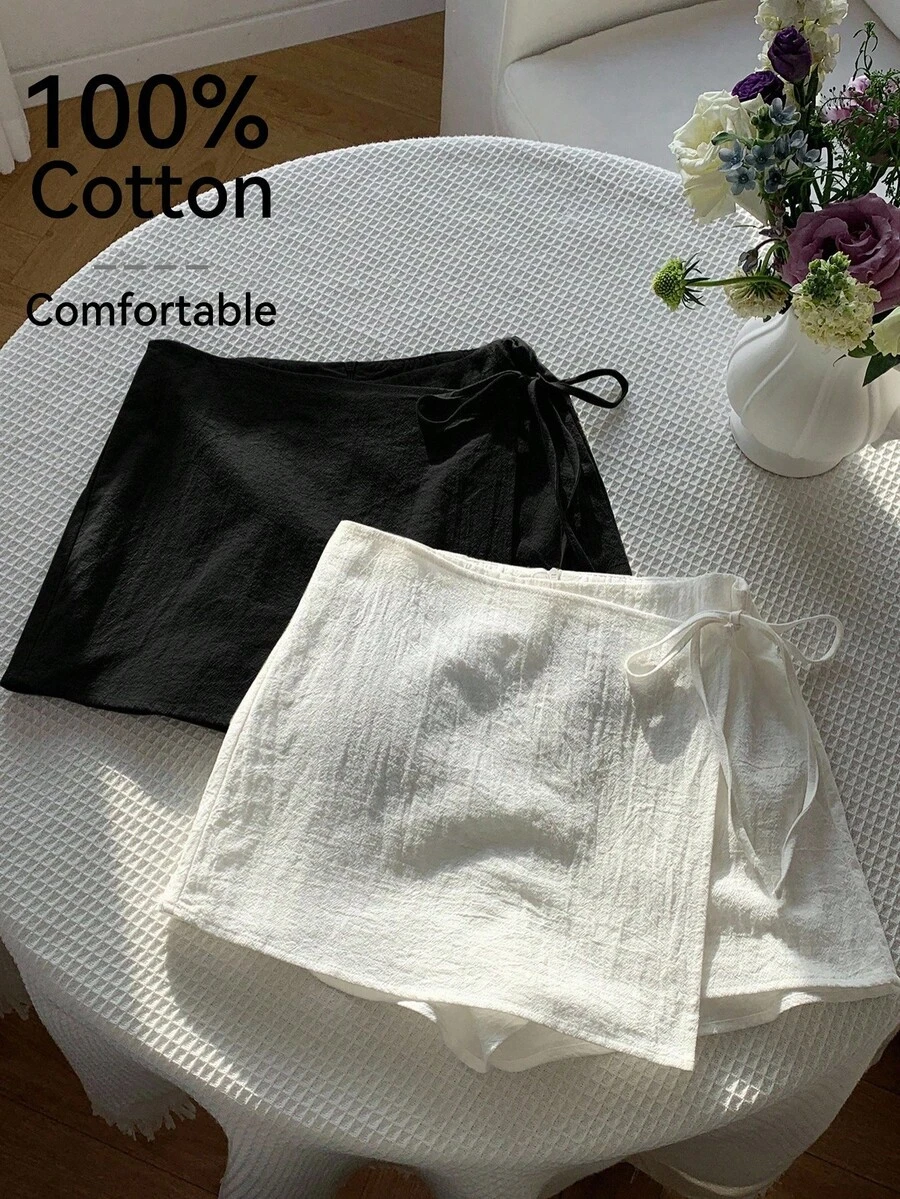 Comfortcana 2件套加大码纯色侧系带拉链休闲度假舒适短裤套装，春夏款 - 彩色 - 查看 1