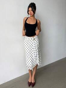 Aloruh Chân váy nữ dáng suông bất đối xứng - Đen và trắng - Xem 7