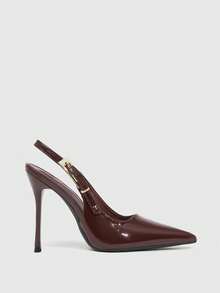 CUCCOO SZL Tacones de punta alta de color burdeos con decoración de hebilla de metal - Espejo burdeos oscuro - Ver 2