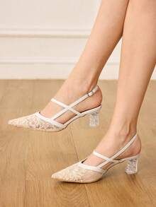 CUCCOO HITCHD Tacones altos de mujer con diseño de hebilla y punta afilada, versátiles para uso diario - Albaricoque - Ver 1