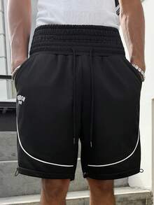PAVTROS Young, Casual, Double Waistband, White Side Stripe, Printed Design Shorts - Black - View 3