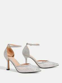 CUCCOO TILAWA Elegant Women's Pointed Toe Hollow Out High Heel Shoes - Fashionable Sexy Rhinestone Mesh Breathable Elegant Versatile Women's High Heel Pumps - Suitable For Weddings, Galas, Parties And Dances - Silver - View 4