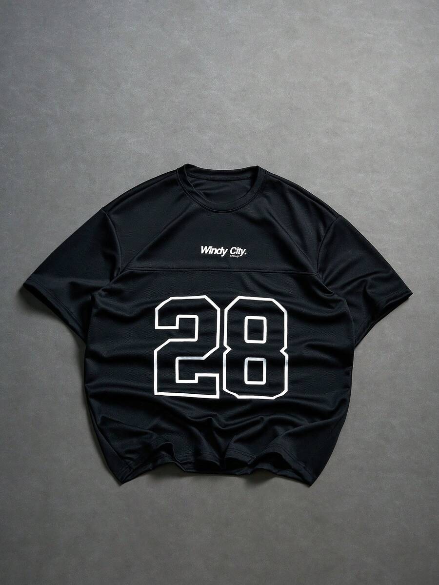 Aesthetic Post 男士休闲简约印花圆领短袖T恤 - 黑色 - 查看 1