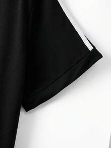 SHEIN CURVE+ 大码撞色圆领短袖短裤运动套装休闲两件套女式短袖短裤套装运动短裤短袖上衣 - 黑色 - 查看 4