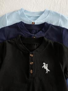 Souflis Souflis 3件装男婴纯色简约短袖T恤，黑色、白色、炭灰色，时尚百搭，适合外出、休闲、运动、聚会等场合。 - 彩色 - 查看 3