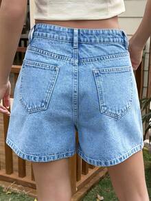 Livesso Women's Casual Loose Distressed Denim Shorts, Relaxed Vacation Style, Spring/Summer - Blue - View 3