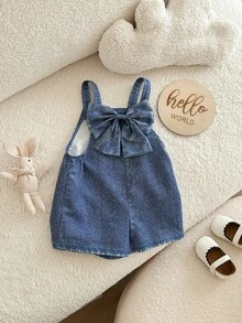 Cute Babygirl Blue Bow Tie Romper, Versatile Summer - Blue - View 5