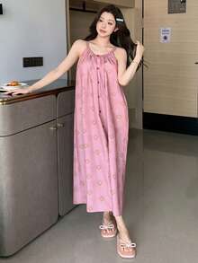 DAZY 女士印花宽松长款睡裙 - 粉色 - 查看 3