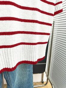 Franclia Nueva llegada Primavera/Verano Estilo coreano Casual Suelta Personalizada Blusa de punto de mujer a rayas con contraste de color - Rojo y blanco - Ver 6