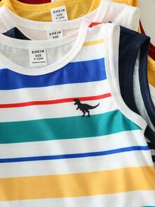 SHEIN 5pcs/Set Baby Boy Casual Cute Colorful Striped Knit Tank Tops, Versatile Summer All-Match Vest Multipack - Multicolor - View 3