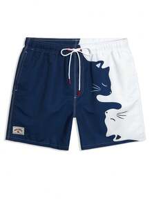 Horizaway Shorts de playa con bolsillo y estampado de color contrastante para hombres - Azul - Ver 4