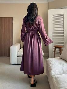 DAZY 女士简约纯色宽松睡袍 - 紫色 - 查看 2