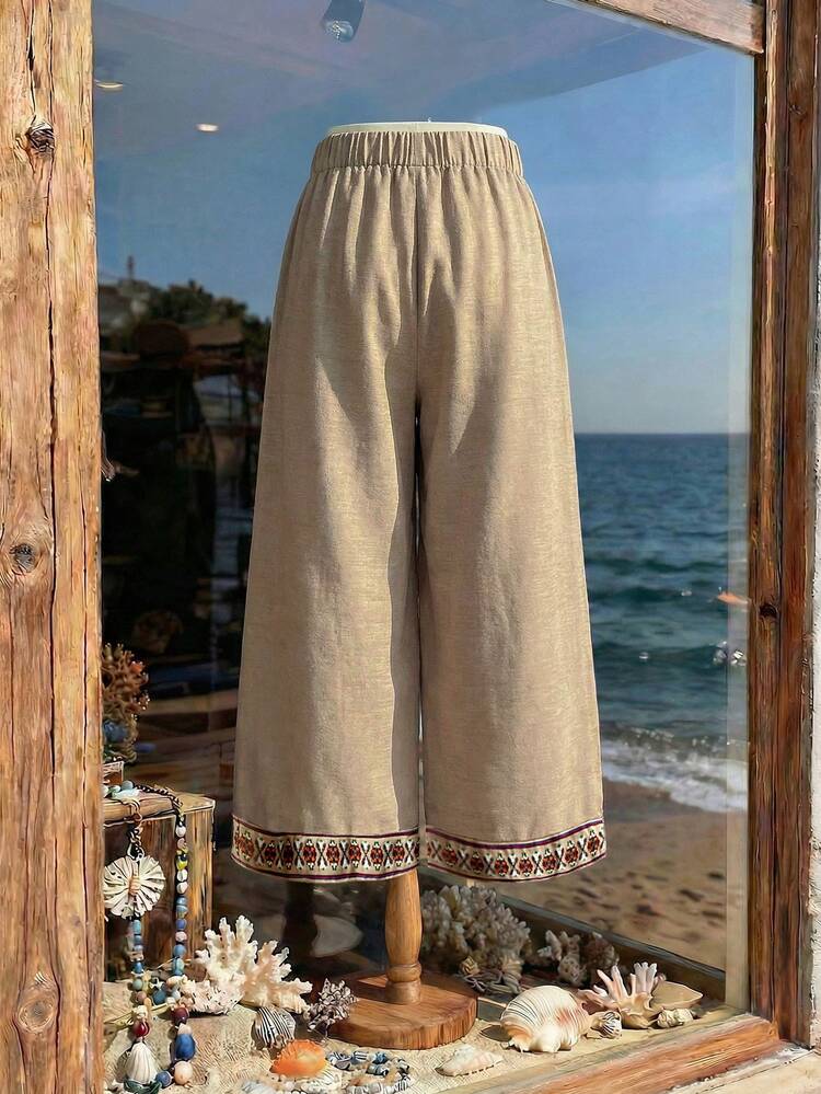 Plus Size Geometric Pattern Casual Wide Leg Pants\Summer\Vacation Summer Outfits Summer Clothes  Spring  Spring Outfit Women Spring Clothes Country Style For Women Seaside Retro Mannequin Window Display