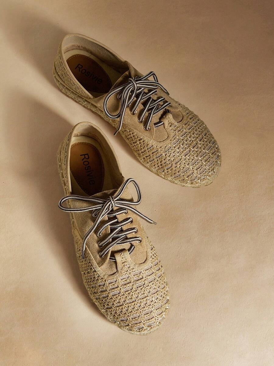 Rosivie Women's Casual Lace-Up Breathable Flat Shoes - Apricot - View 1