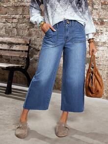 EMERY ROSE Women's Straight Leg Casual Summer Versatile Jeans With Pockets - Blue - View 8