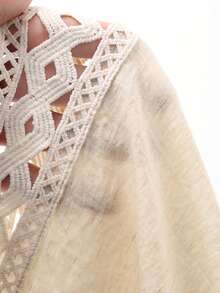 DAZY Women's Casual Off-Shoulder Blouse With Lace Trim, Loose Fit, 3/4 Sleeve, Suitable For Spring And Summer - Apricot - View 3