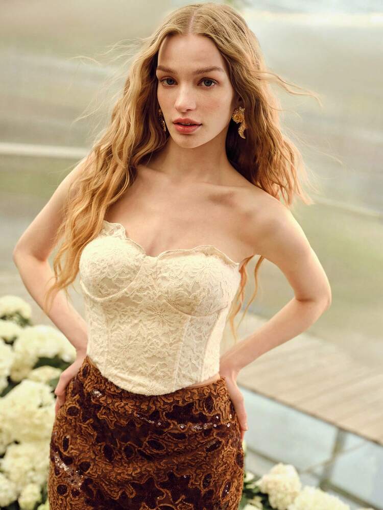 WOMEN'S EMBROIDERED ROMANTIC TUBE TOP, SPRING/SUMMER