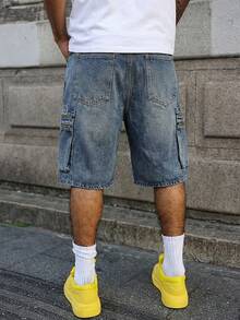 ROMWE MEN Men's Loose Fit Pocketed Zipper Design Wide Leg Casual Denim Shorts - Black - View 2